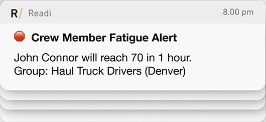 crew member fatigue alert from Readi fatigue management software