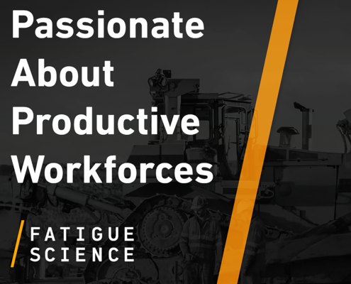 Título del blog, logotipo de Fatigue Science y equipo de minería