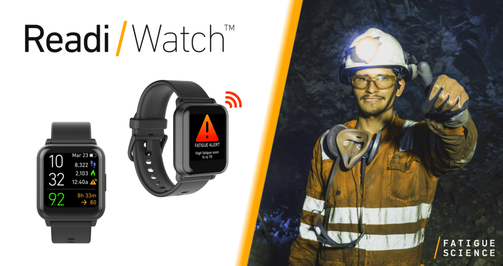 Two images of the ReadiWatch and a miner giving his thumbs up