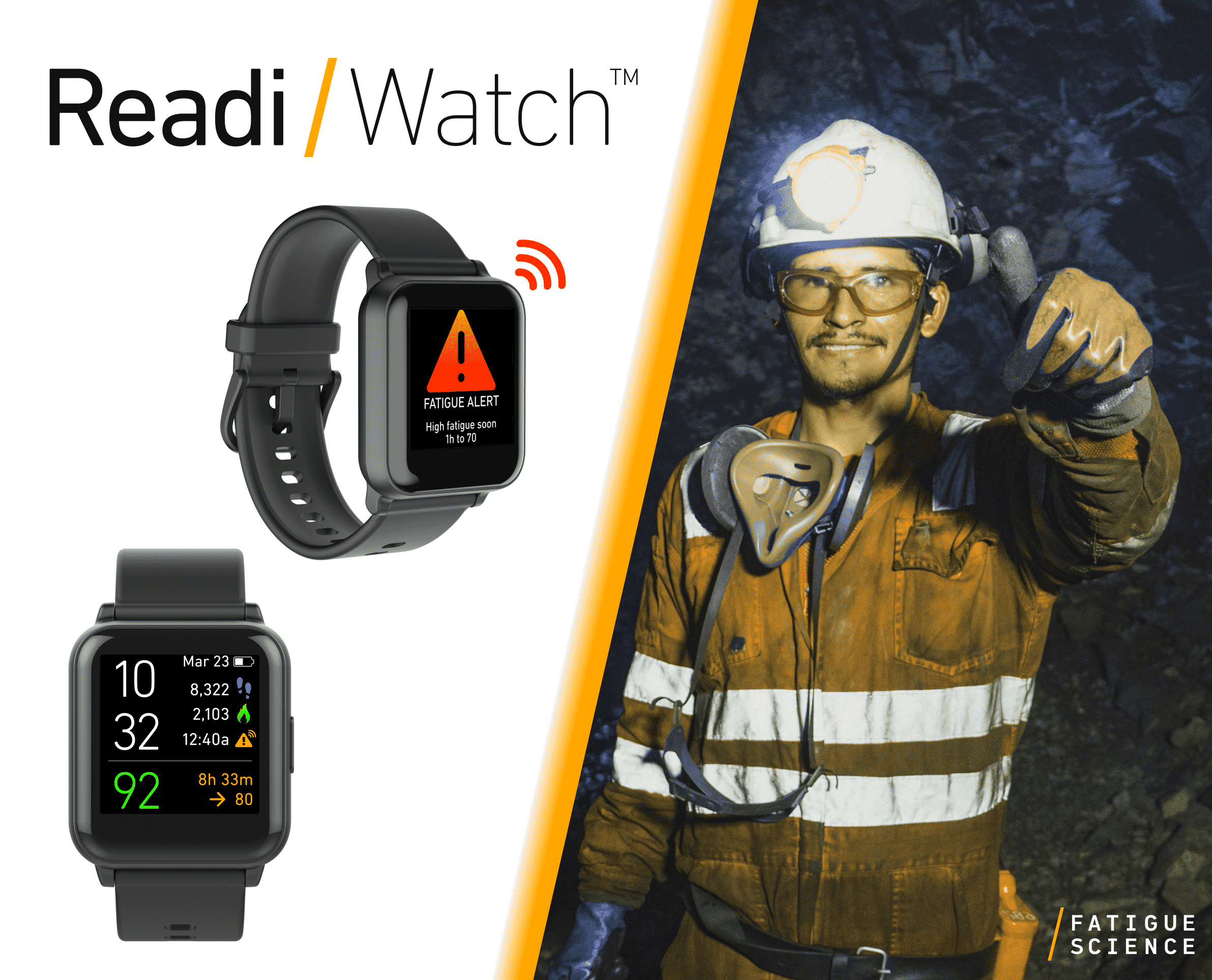 Image of ReadiWatch and a miner giving his thumbs up